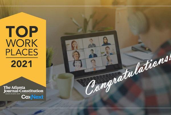Top Workplaces 2021 award, virtual meeting celebration.