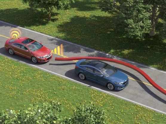 Cars demonstrating automatic emergency braking system.