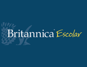 Britannica Escolar logo on blue background