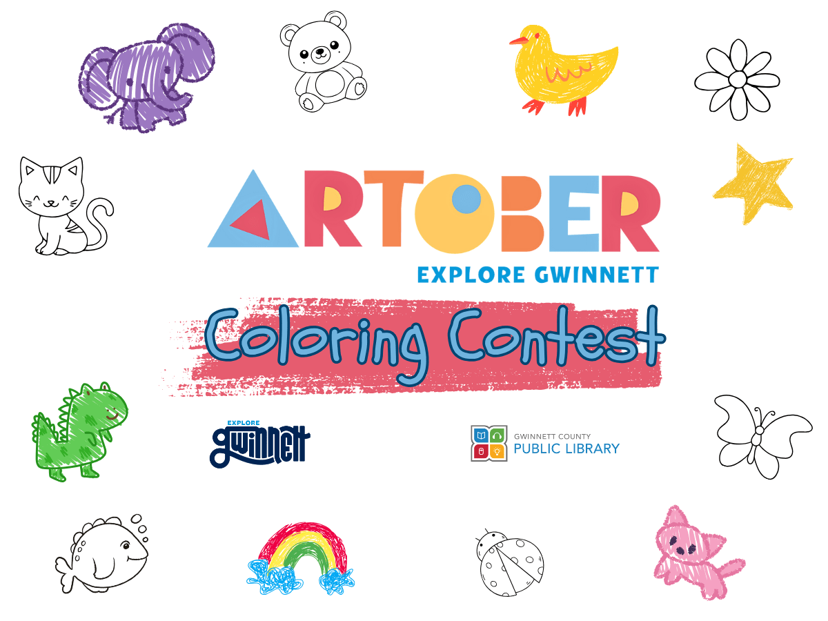 Artober coloring contest with playful animal sketches.