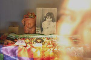 Colorful altar with photo and traditional items