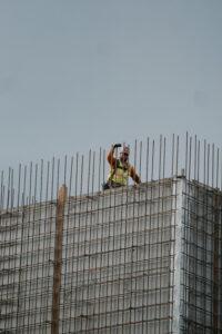Construction worker on building under construction
